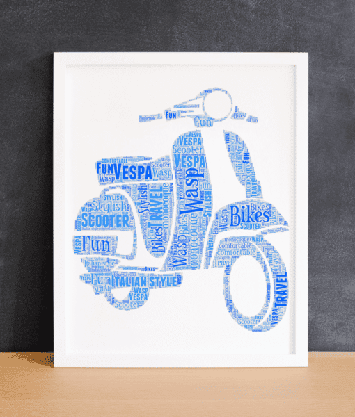 Vespa Style Scooter Personalised Word Art Picture Gift Travel
