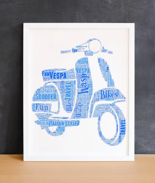 Vespa Style Scooter Personalised Word Art Picture Gift Travel