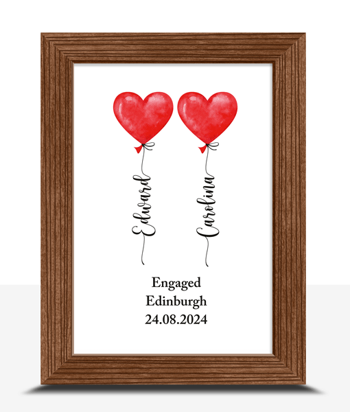 Personalised Love Heart Balloons Print – Wedding Day Gift Engagement Gifts