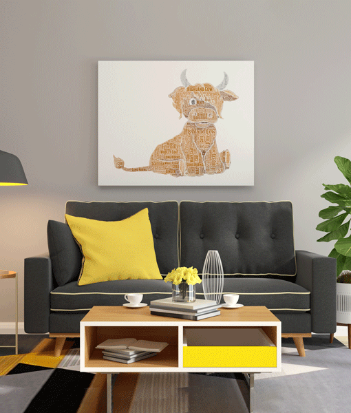 Personalised Highland Cow Word Art – On Canvas