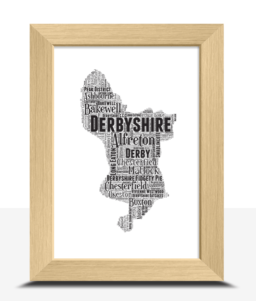 Personalised Derbyshire Word Art Map Maps