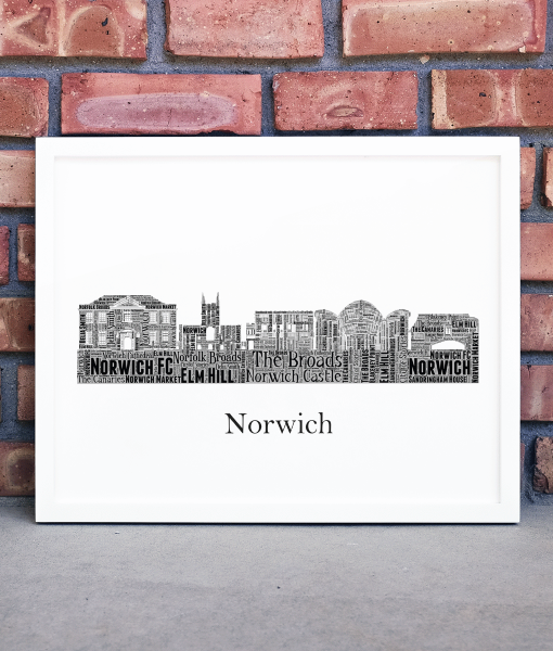 Personalised Norwich Skyline Word Art City Skyline Prints