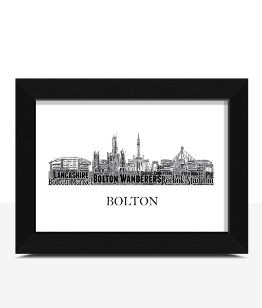 Personalised Bolton Skyline Word Art Picture Frame City Skyline Prints