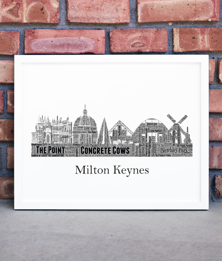 Personalised Milton Keynes Skyline Word Art City Skyline Prints