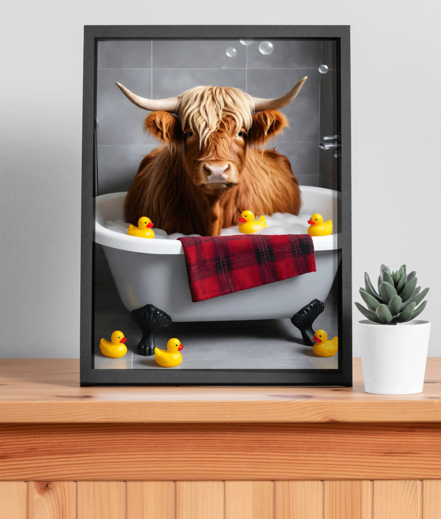 Highland Cow Bathroom Picture – In The Bath Animal Prints