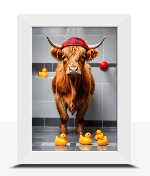 Highland Cow Bathroom Picture – In The Shower Animal Prints
