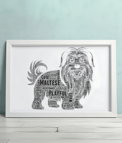 Personalised Maltese Dog Word Art Picture Print Dog Word Art