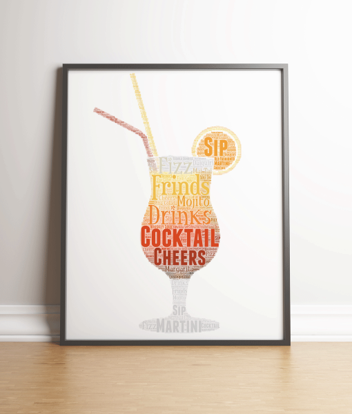 Personalised Cocktail Glass Word Art Picture Gift Food And Drink