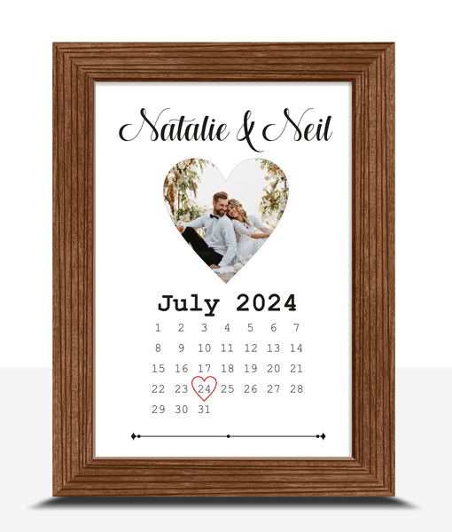 Wedding Date Print – Personalised Calendar Photo Gift Anniversary Gifts