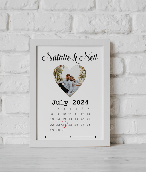 Wedding Date Print – Personalised Calendar Photo Gift Anniversary Gifts