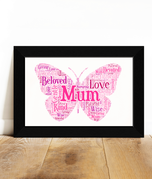 Personalised Butterfly Word Art Picture Frame Gift Animal Prints