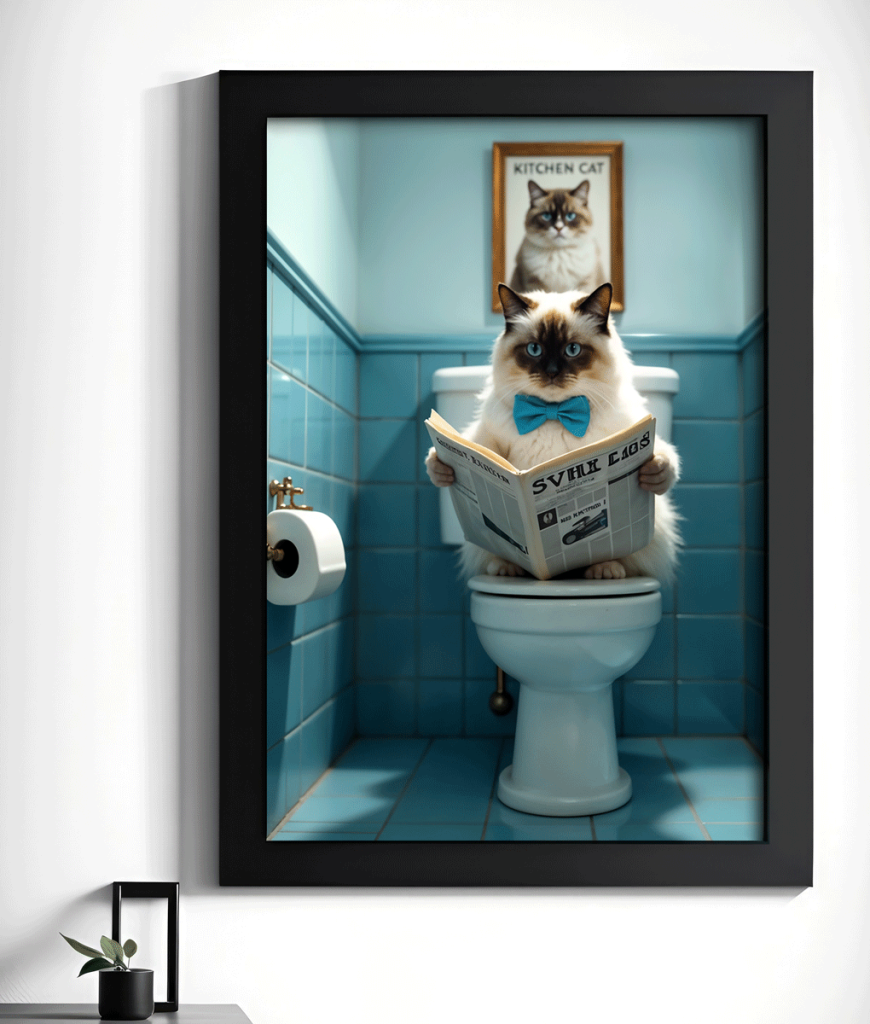 Funny Cat Bathroom Picture – On The Toilet Animal Prints