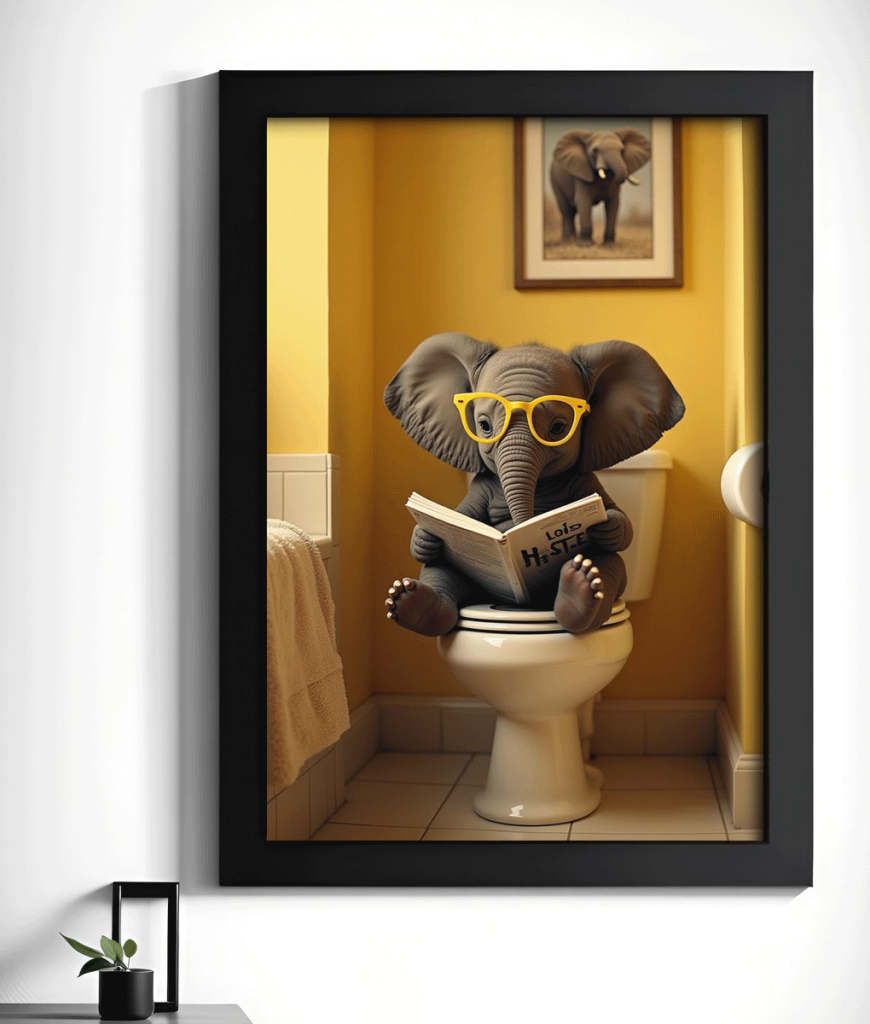 Funny Elephant Bathroom Picture – On The Toilet Animal Prints