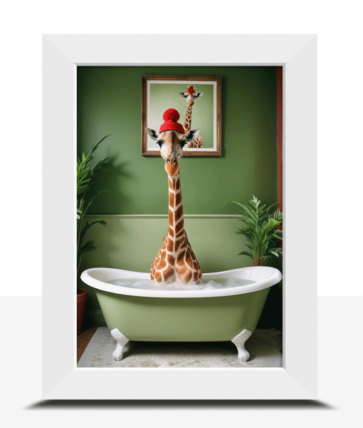 Funny Giraffe Bathroom Picture – In The Bath Animal Prints