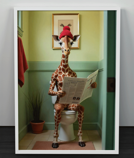 Funny Giraffe Bathroom Picture – On The Toilet Animal Prints
