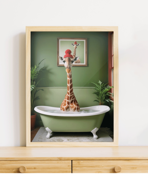 Funny Giraffe Bathroom Picture – In The Bath Animal Prints