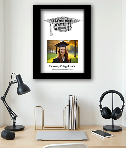 Graduation Photo Frame – Custom Mortar Board Word Art Gift Graduation Gifts