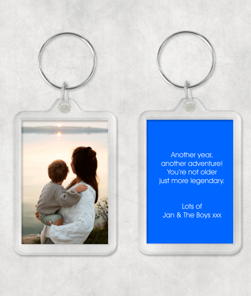 Personalised Photo Keyring With Text – Double Sided Birthday Gifts